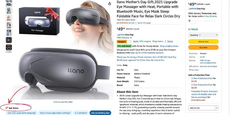 Example of Amazon using AI to answer product questions