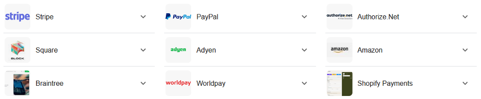 screenshot of payment gateways based on google search results